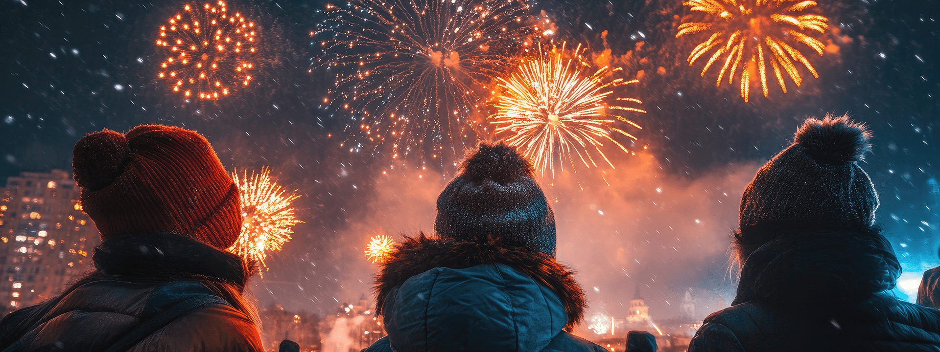 Staying safe on bonfire night. A family looking up watching the firework displays together.